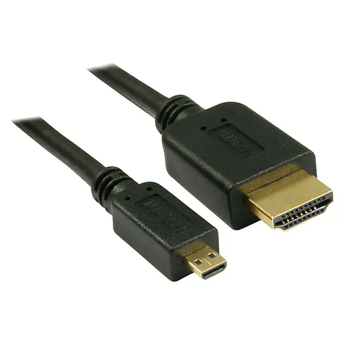 Metronic Cable HDMI mini Macho - Largo: 1,5 m, Apantallado, Contactos con chapado dorado, 10,2 Gbit/s - Imagen detallada de un cable negro Mini-HDMI a HDMI, que garantiza una transmisión de audio y vídeo de alta calidad.