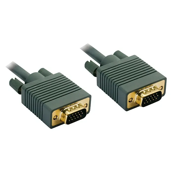 Metronic Cable VGA - 1,8 m, Clavija D-sub HDB15 - Primer plano de dos conectores de cable VGA, que se utilizan comúnmente para conectar monitores a computadoras.