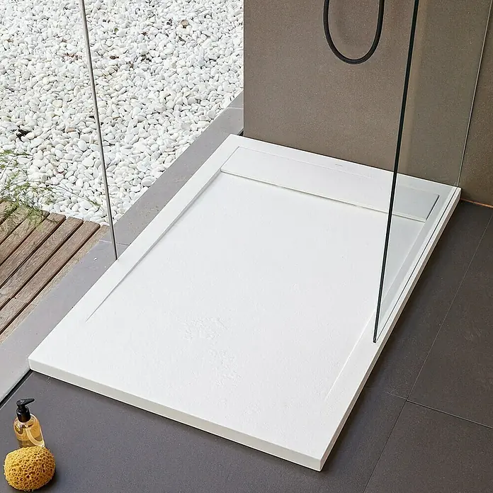 Camargue Manhattan Duschwanne - L x B: 120 x 80 cm, Weiß - Das Bild zeigt eine moderne, rechteckige Duschwanne in Weiß, die sich nahtlos in das Badezimmerdesign einfügt. Minimalistisch und elegant gestaltet.