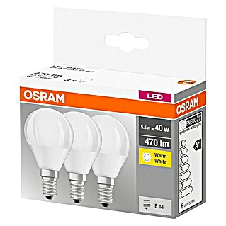 Osram LED-Lampe Tropfenform E14 matt (5 W, E14, Warmweiß, Matt, 3 Stk.)