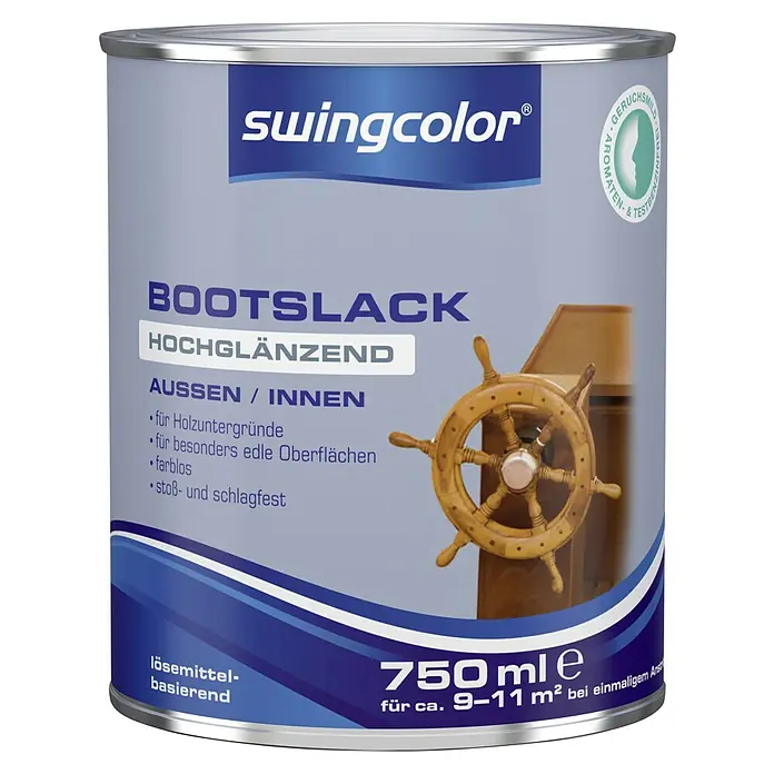swingcolor Bootslack - Farblos, Hochglänzend, 750 ml, Lösemittelbasiert - Dose Bootslack von Swingcolor für den Innen- und Außenbereich. Hochglänzend, farblos und stoß- und schlagfest für edle Oberflächen.