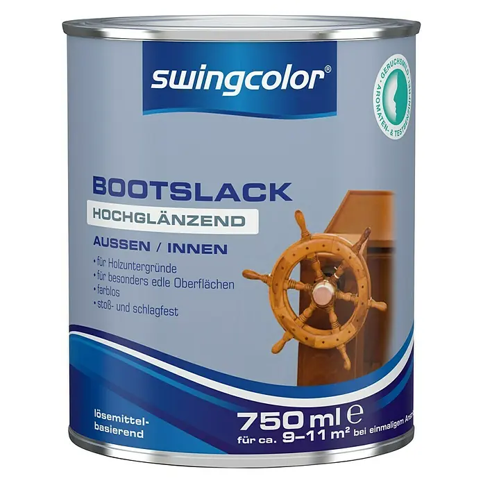 swingcolor BootslackFarblos, Hochglänzend, 750 ml, Lösemittelbasiert - Dose Bootslack von Swingcolor für den Innen- und Außenbereich. Hochglänzend, farblos und stoß- und schlagfest für edle Oberflächen.