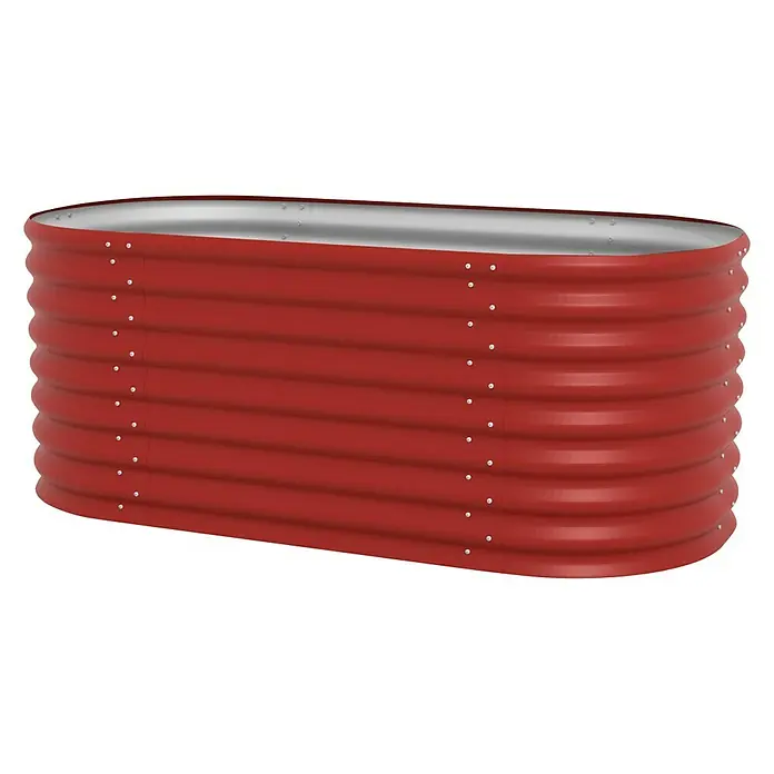 Vitavia Hochbeet Terra 630 - 162 x 82 x 63 cm, Zincalume®, Rubin - Rotes Hochbeet aus gewelltem Stahl, ideal für den Garten. Das Beet hat eine silberne Oberkante und ist robust konstruiert.