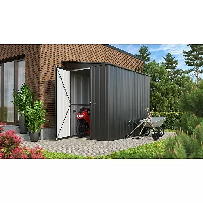 Globel Gerätehaus LeanTo 58 - 155 cm, 242 cm, Stahl, Anthrazit - Stimmungsaufnahme