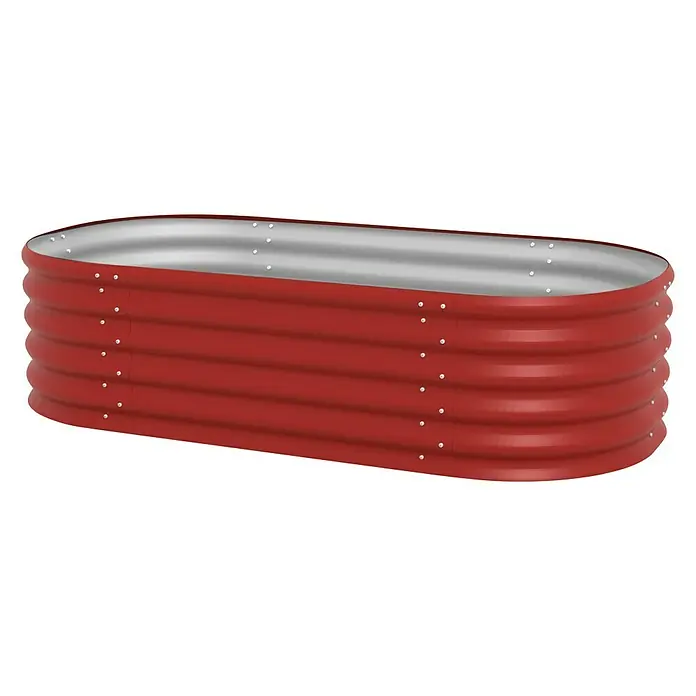 Vitavia Hochbeet Terra 401 - 162 x 82 x 40,1 cm, Zincalume®, Rubin - Ein rot lackiertes, erhöhtes Beet aus gewelltem Metall, ideal für den Garten.