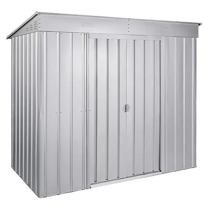 Gerätehaus Skillion 84 - 242 cm, 124 cm, Stahl, Silbergrau - Diagonale Ansicht