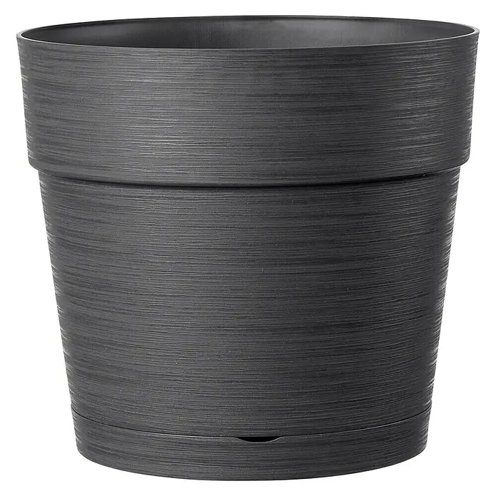 Deroma Save Pflanztopf - Außenmaß (Ø x H): 20 x 18,1 cm, Kunststoff, Anthrazit - Schwarzer Pflanztopf mit horizontaler Textur, ideal für den Innen- und Außenbereich, ein stilvolles Zuhause für Pflanzen.