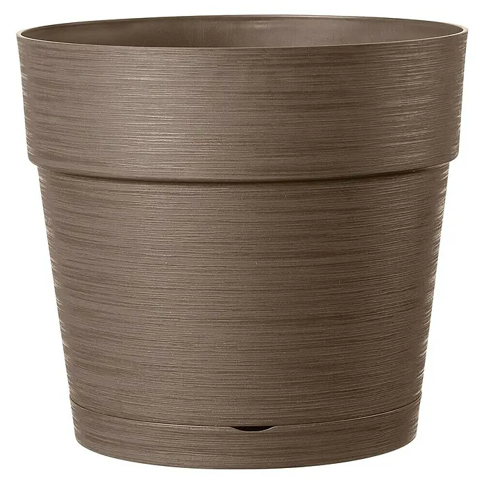 Deroma Save Pflanztopf - Außenmaß (Ø x H): 38 x 34,4 cm, Kunststoff, Braun - Eleganter, gerillter Pflanztopf in Taupe. Ideal für Innen- und Außenbereiche, robustes Design.