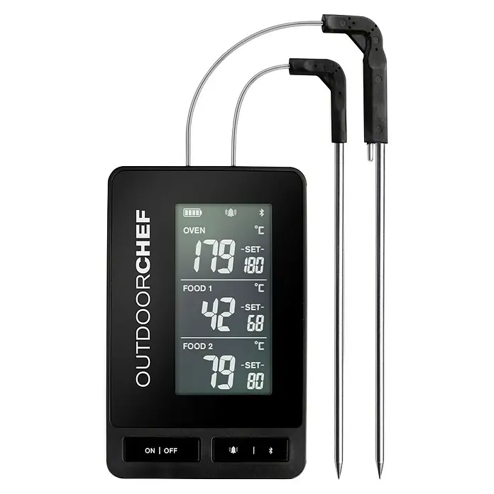 Outdoorchef Grill-Thermometer Gourmet Check Pro - Digital - Abbildung eines Outdoorchef Grillthermometers mit zwei Fühlern zur genauen Temperaturüberwachung von Speisen und Ofen.