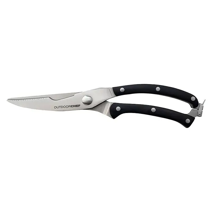 Outdoorchef Schere Premium für Geflügel - Edelstahl - Abbildung einer Geflügelschere von Outdoorchef mit schwarzem Griff und silberner Klinge. Präzises Schneiden von Geflügel für ein perfektes Grillerlebnis.