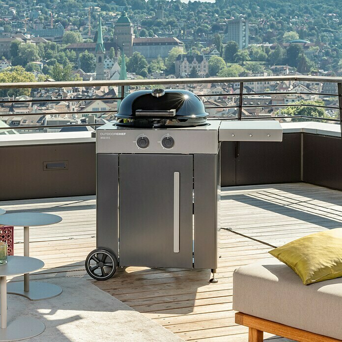 Outdoorchef Gasgrill Arosa 570 G Grey SteelGrau, Anzahl Brenner: 2, Hauptgrillfläche: Ø 54 cm, 9,5 kW Mood Shot