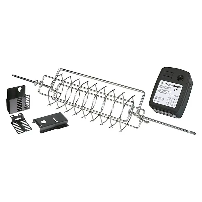 Outdoorchef Grillkorb Set DGS - Edelstahl - Outdoorchef Drehspieß-Motor und Zubehör. Perfekt für gleichmäßig gegrilltes Fleisch und Gemüse auf Ihrem Grill. Hochwertige Materialien.