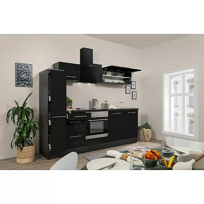 Respekta Premium Küchenzeile RP240ESCBO - Breite: 240 cm, Schwarz, Mit Elektrogeräten - Stimmungsaufnahme
