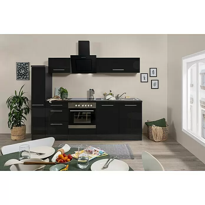 Respekta Premium Küchenzeile RP240ESCBO - Breite: 240 cm, Schwarz, Mit Elektrogeräten - Stimmungsaufnahme