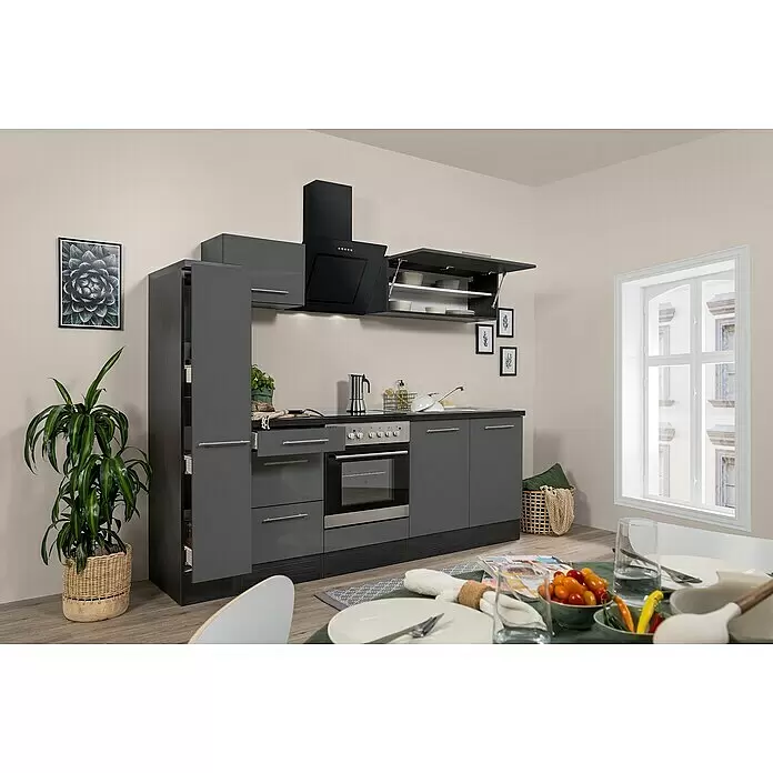 Respekta Premium Küchenzeile RP240EGCBO - Breite: 240 cm, Grau, Mit Elektrogeräten - Stimmungsaufnahme