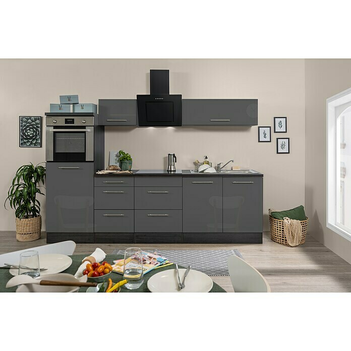 Grau, Mit Respekta Elektrogeräten) Premium Küchenzeile BAUHAUS 270 | cm, RP270HEGBO (Breite: