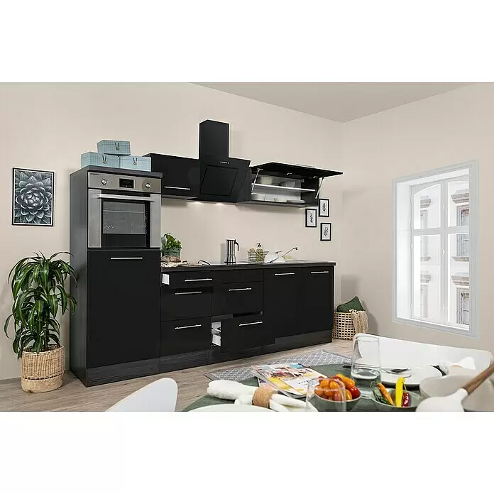 Respekta Premium Küchenzeile RP270HESBO - Breite: 270 cm, Schwarz, Mit Elektrogeräten - Stimmungsaufnahme