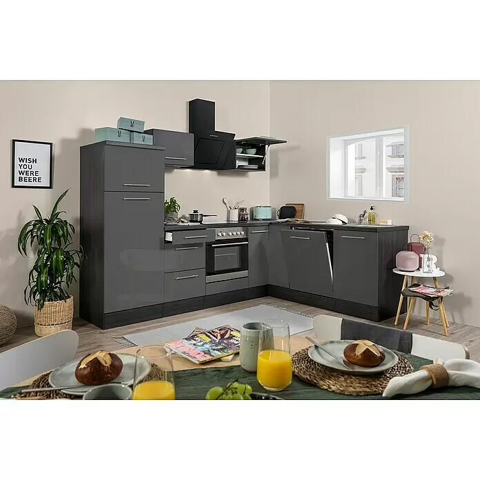 Respekta Premium Winkelküche RP260EGCBO - B x T: 260 x 60 cm, Grau, Mit Elektrogeräten - Stimmungsaufnahme