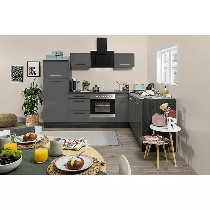 Respekta Premium Winkelküche RP260EGCBO - B x T: 260 x 60 cm, Grau, Mit Elektrogeräten - Stimmungsaufnahme