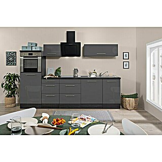 Respekta Premium Küchenzeile RP280HEGBO (Breite: 280 cm, Grau, Mit Elektrogeräten)