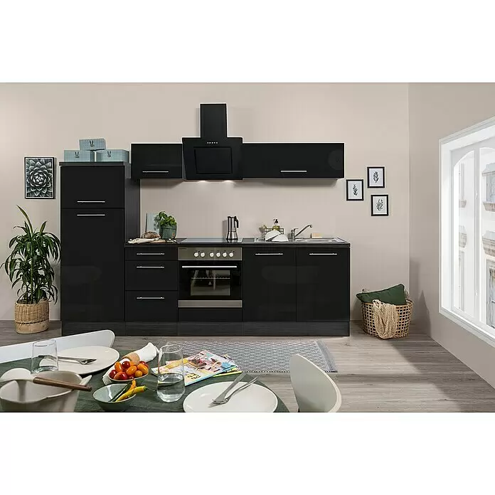 Respekta Premium Küchenzeile RP270ESCBO - Breite: 270 cm, Schwarz, Mit Elektrogeräten - Stimmungsaufnahme