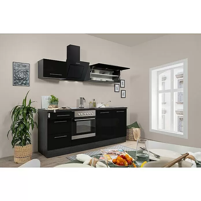 Respekta Premium Küchenzeile RP210ESCBO - Breite: 210 cm, Schwarz, Mit Elektrogeräten - Stimmungsaufnahme