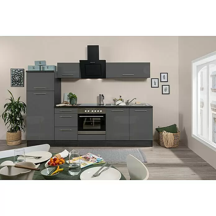 Respekta Premium Küchenzeile RP270EGCBO - Breite: 270 cm, Grau, Mit Elektrogeräten - Stimmungsaufnahme