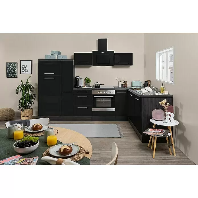 Respekta Premium Winkelküche RP290ESCBO - B x T: 290 x 200 cm, Schwarz, Mit Elektrogeräten - Stimmungsaufnahme