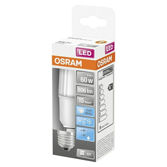 Osram Star LED-Lampe CL60 Stick Ice (E27, Nicht Dimmbar, Kaltweiß, 806 lm, 8 W) | BAUHAUS