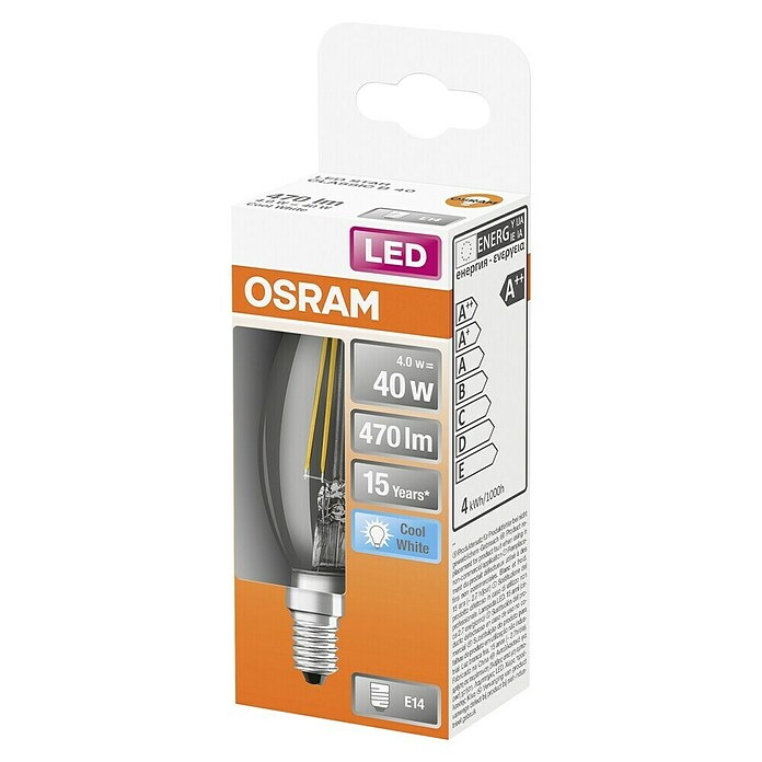 Osram Retrofit Ledlamp Classic B 40 (E14, Niet dimbaar, Koud wit, 470 lm, 4 W) | BAUHAUS