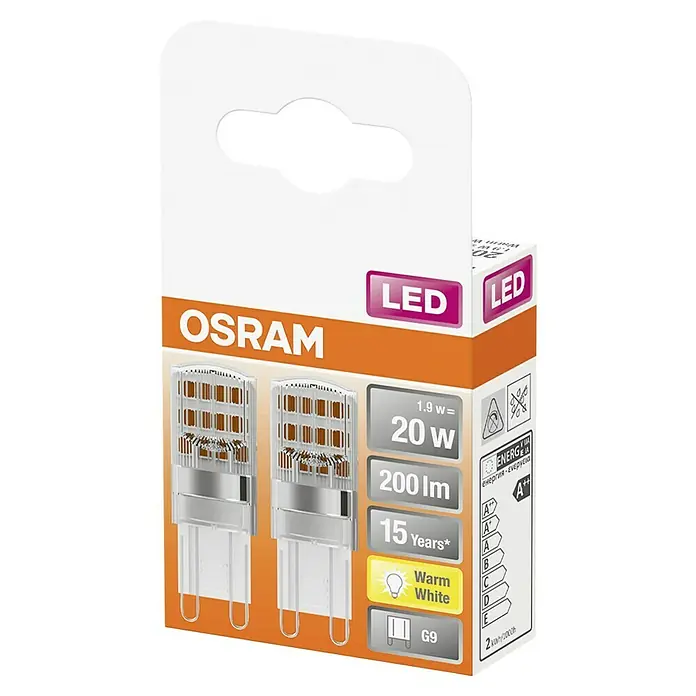 Osram Star LED-Lampen Set Pin G9 - G9, Nicht Dimmbar, Warmweiß, 200 lm, 1,9 W, 2 Stk. - Eine Packung Osram LED-Lampen mit G9-Sockel, warmweißem Licht und langer Lebensdauer. Energiesparende Beleuchtung für Ihr Zuhause.