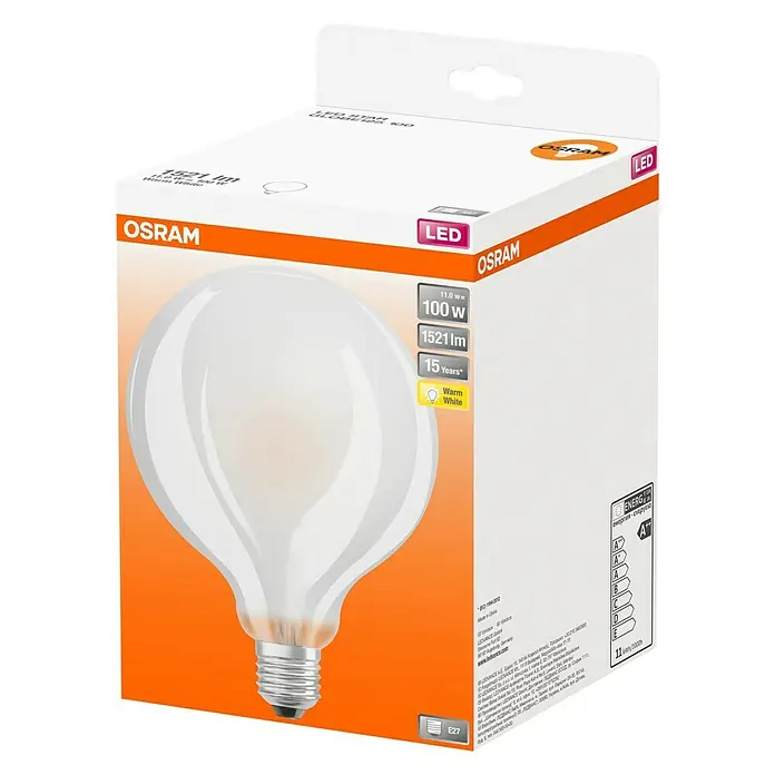 Osram Star LED-Lampe Glühlampenform E27 matt - E27, Nicht Dimmbar, Warmweiß, 1.521 lm, 11 W - Ein Osram LED Star Globus 100 Leuchtmittel in der Verpackung. Energiesparende Lampe mit warmweißem Licht und langer Lebensdauer.
