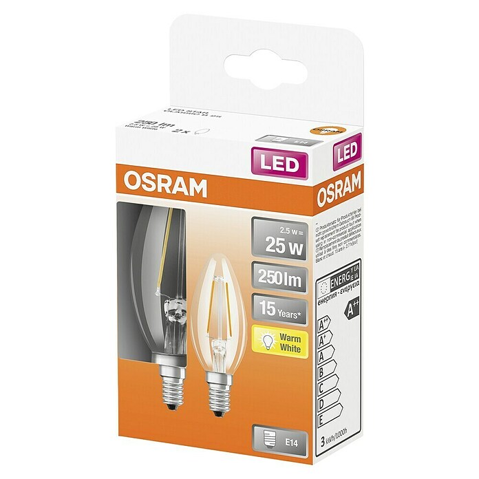 Osram Retrofit Ledlampen set Classic B 25 (E14, Niet dimbaar, Warm wit, 250 lm, 2,5 W) | BAUHAUS