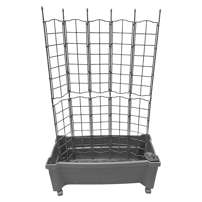 KHW Pflanzkasten mit Spalier - Außenmaß (L x B x H): 79 x 35 x 115 cm, Kunststoff, Grau - Ein grauer Pflanzkasten mit Rankgitter bietet Pflanzen Halt beim Wachsen und ist ideal für den Garten oder Balkon. Praktische Rollen ermöglichen einfaches Verschieben.