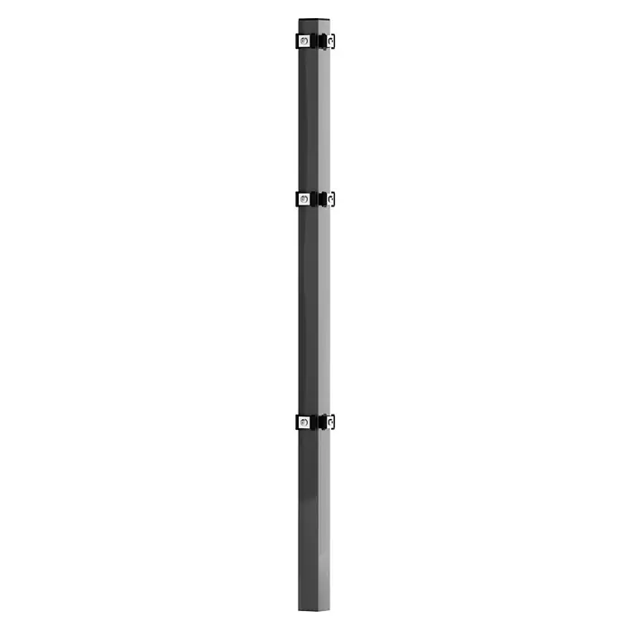 Eckpfosten - Höhe: 175 cm, Durchmesser: 50 mm, Anthrazit, Metall - Silberner, sechseckiger Säulenbildschirm mit schwarzen Bändern für eine elegante Präsentation.