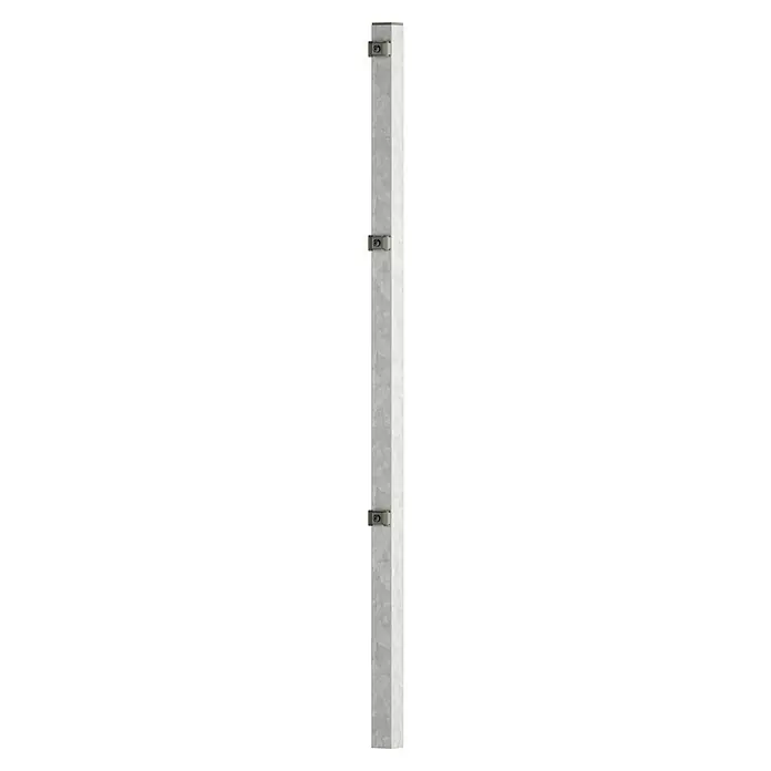 Zaunpfosten - 1.250 x 40 x 40 mm, Silber, Metall - Ansicht einer grauen Lichtleiste mit metallenen Befestigungsklammern, ideal zur Beleuchtung von Räumen.