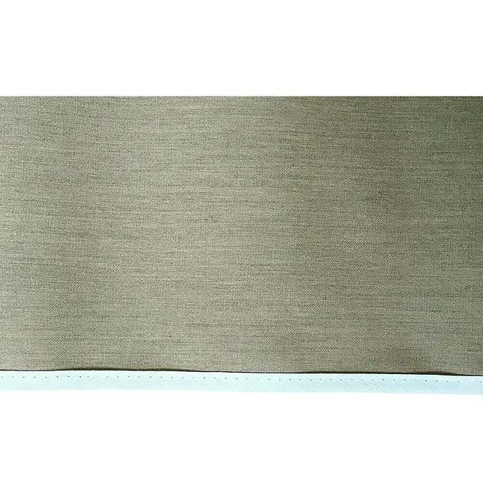 Angerer Klemmmarkise Style - Taupe, Breite: 3 m, Ausfall: 1,5 m - Nahaufnahme von beigem Leinenstoff mit einem hellen Saum. Ideal für Textur-, Stoffmuster- oder Hintergrundbilder im Textilbereich.