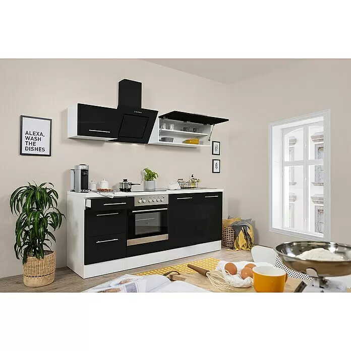 Respekta Premium Küchenzeile RP210WSCBO - Breite: 210 cm, Schwarz, Mit Elektrogeräten - Stimmungsaufnahme