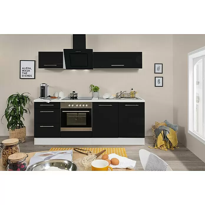 Respekta Premium Küchenzeile RP210WSCBO - Breite: 210 cm, Schwarz, Mit Elektrogeräten - Stimmungsaufnahme