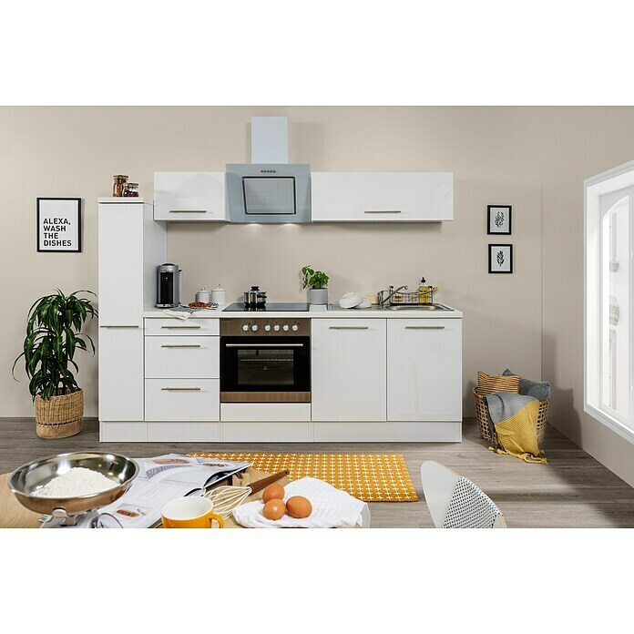 Respekta Premium Küchenzeile RP240WWCBO (Breite: 240 cm, Mit Elektrogeräten, Weiß Hochglanz)