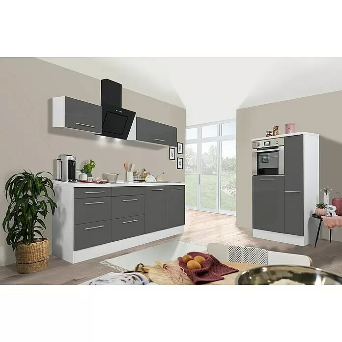 Respekta Premium Küchenzeile RP300HWGBO - Breite: 300 cm, Grau, Mit Elektrogeräten - Stimmungsaufnahme