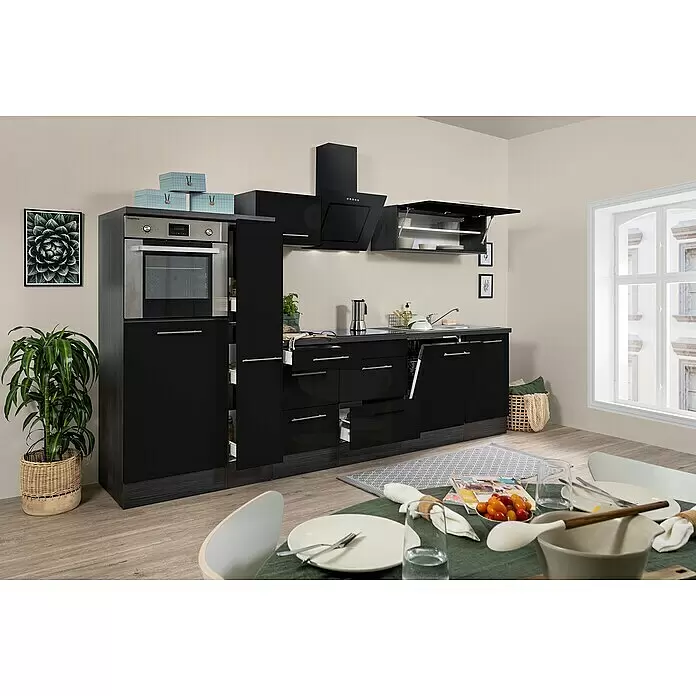 Respekta Premium Küchenzeile RP310HESBO - Breite: 310 cm, Schwarz, Mit Elektrogeräten - Stimmungsaufnahme