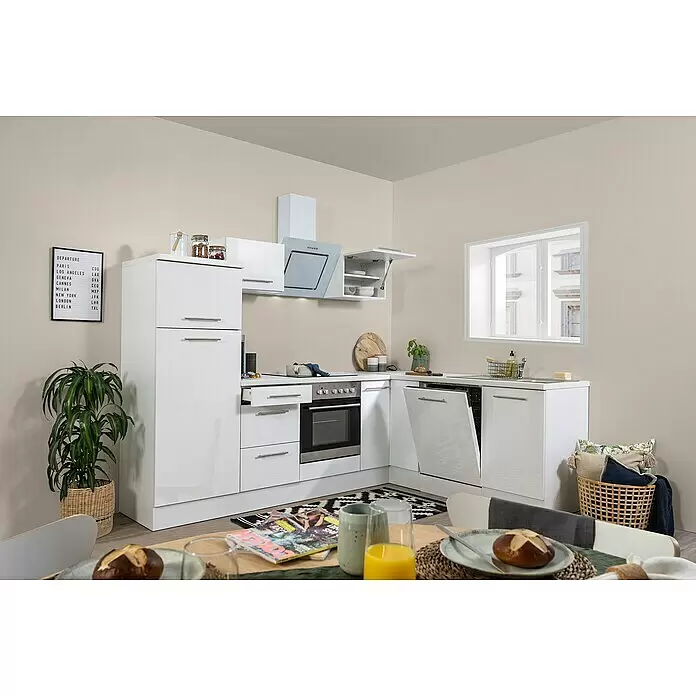 Respekta Premium Winkelküche RP260WWCBO - B x T: 260 x 60 cm, Weiß, Mit Elektrogeräten - Stimmungsaufnahme