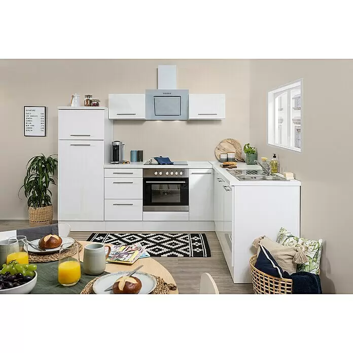 Respekta Premium Winkelküche RP260WWCBO - B x T: 260 x 60 cm, Weiß, Mit Elektrogeräten - Stimmungsaufnahme