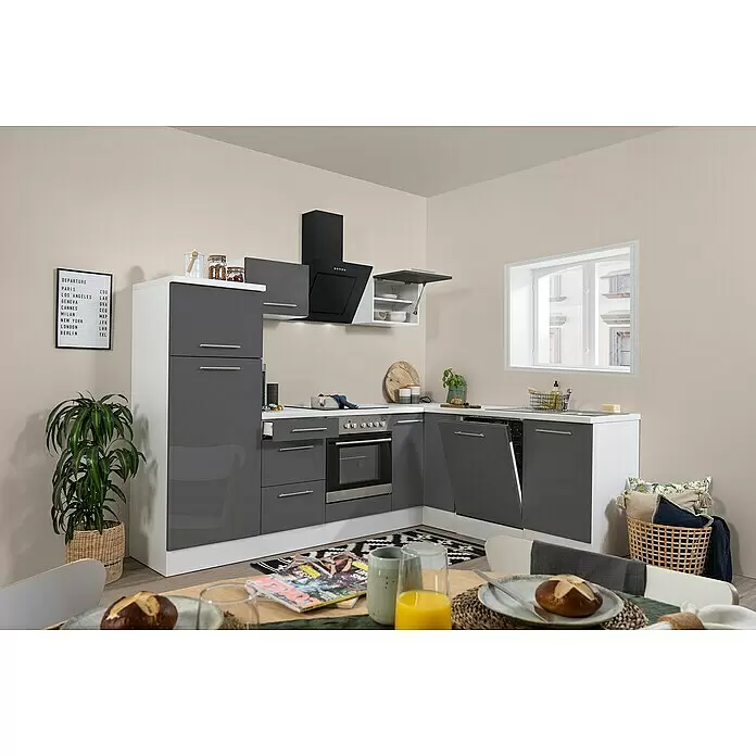 Respekta Premium Winkelküche RP260WGCBO - B x T: 260 x 60 cm, Grau, Mit Elektrogeräten - Stimmungsaufnahme
