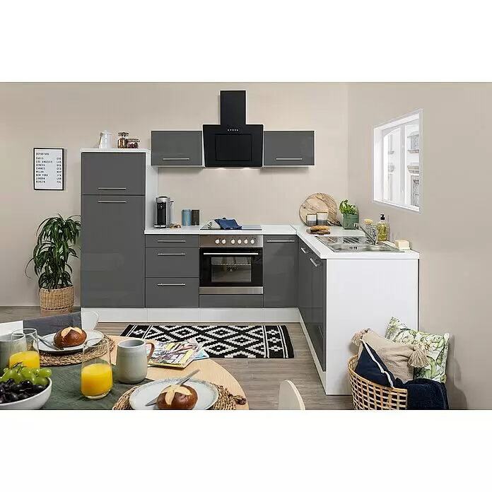 Respekta Premium Winkelküche RP260WGCBO - B x T: 260 x 60 cm, Grau, Mit Elektrogeräten - Stimmungsaufnahme