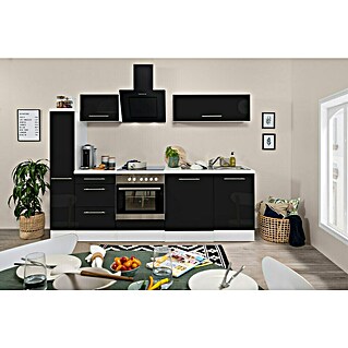 Respekta Premium Küchenzeile RP250WSCBO (Breite: 250 cm, Schwarz, Mit Elektrogeräten)