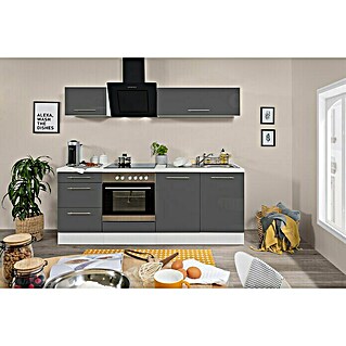 Respekta Premium Küchenzeile RP210WGCBO (Breite: 210 cm, Grau, Mit Elektrogeräten)