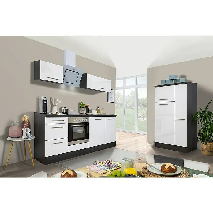 Respekta Premium Küchenzeile RP310EWCBO - Breite: 310 cm, Weiß, Mit Elektrogeräten - Helles Küchendesign mit weißen Schränken und modernen Geräten, das eine stilvolle und funktionale Raumatmosphäre schafft.