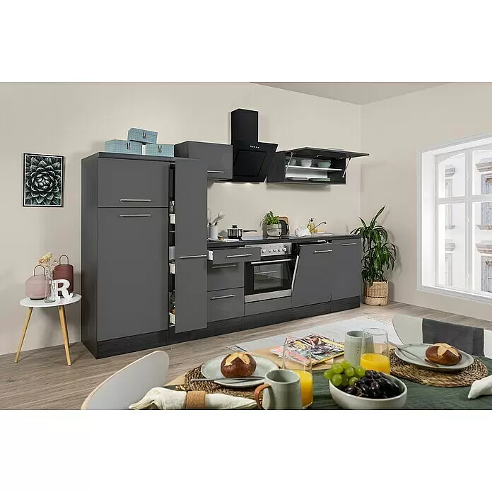Respekta Premium Küchenzeile RP310EGCBO - Breite: 310 cm, Grau, Mit Elektrogeräten - Stimmungsaufnahme